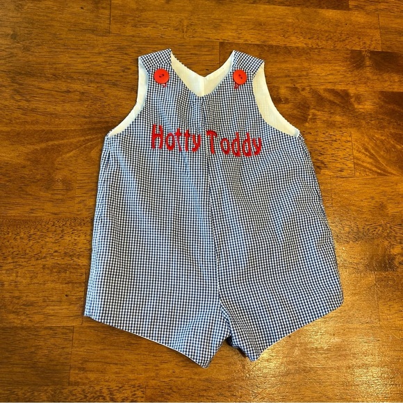 Handmade blue plaid gingham Hotty Toddy John John Shortall no size tag Newborn - Picture 1 of 5